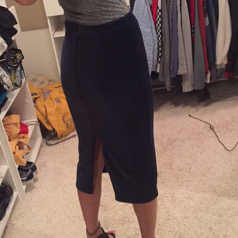 Blue Corduroy/Velvet Midi Skirt